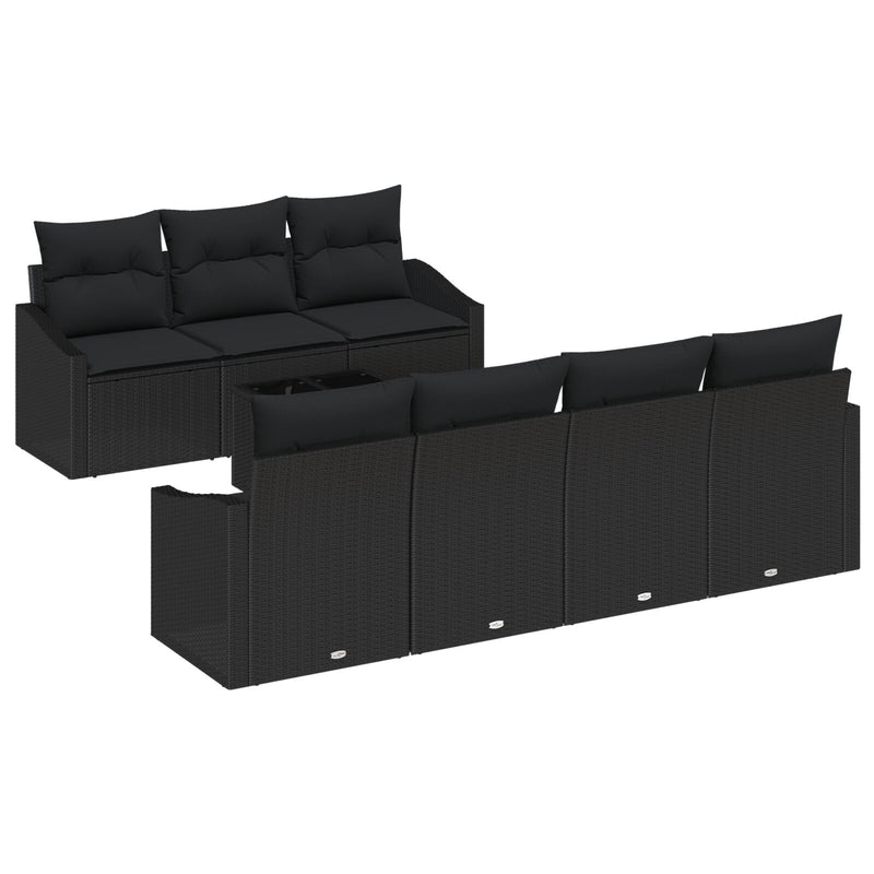 vidaXL Kerti kanapé szett 8 részes Fekete Rattan