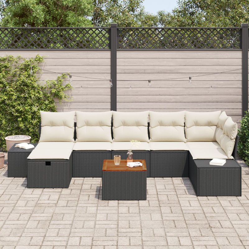 vidaXL 8 részes Kerti Sofa Szett Párnákkal Fekete Poli rattan