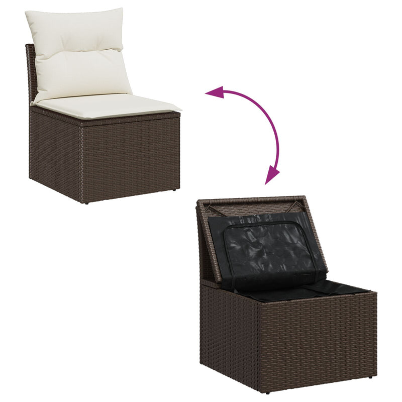 vidaXL Kertifotel szett 8 darabos Barna, Krém Rattan, Poliészter