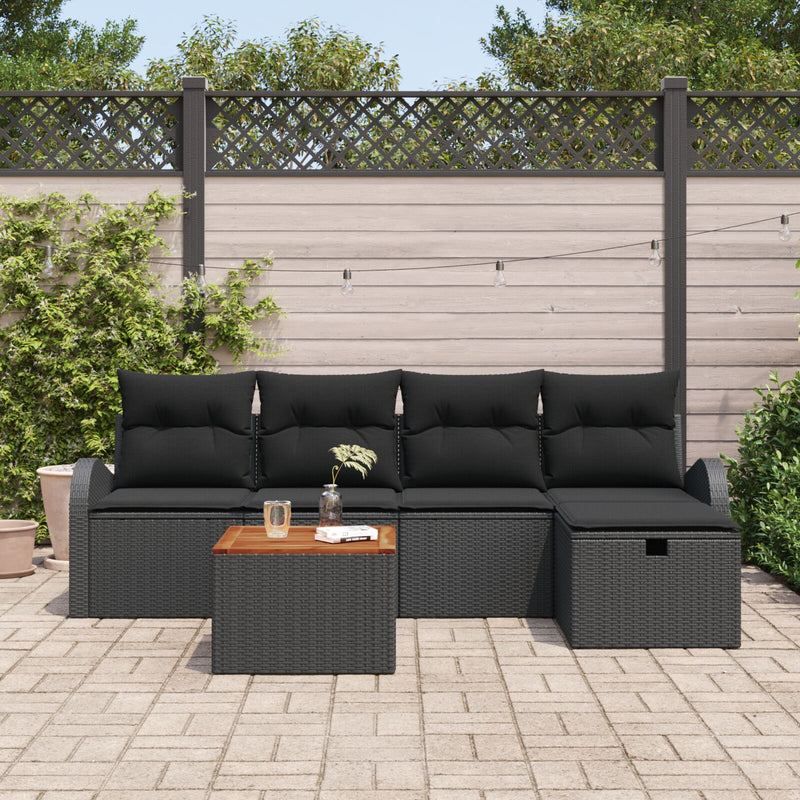 vidaXL 6 darabos kerti kanapé szett párnákkal fekete polyrattan