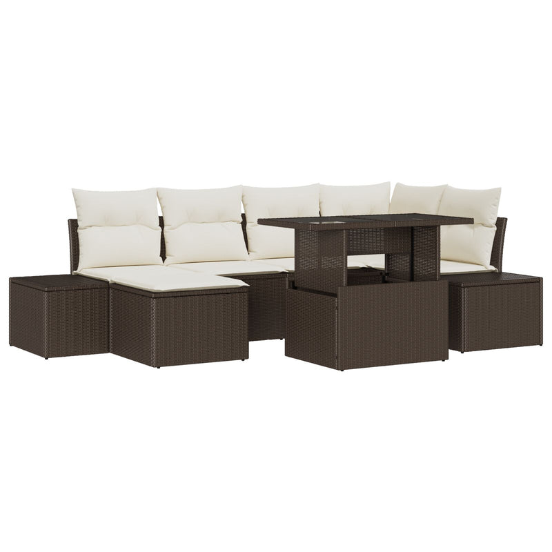 vidaXL Kerti Sofa Készlet 7 darabos Barna Rattan, Poliészter