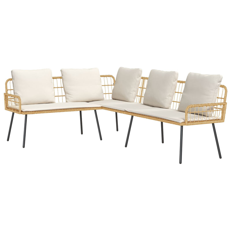 vidaXL L-alakú kanapé természetes 231x173x78 cm polirattan