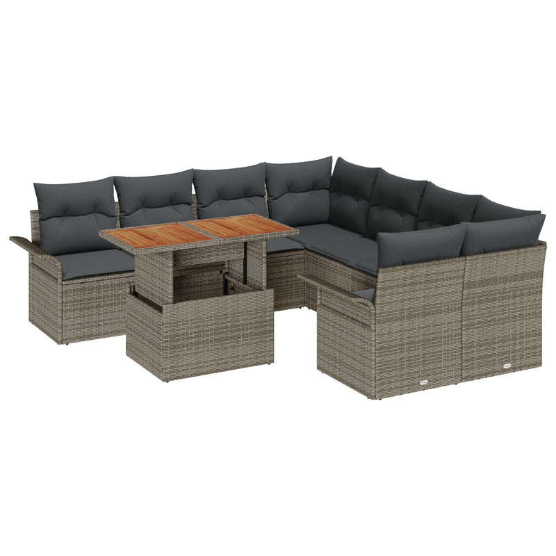 vidaXL Kertibútor Szett  9 darabos Szürke Rattan Kerti szofa szett