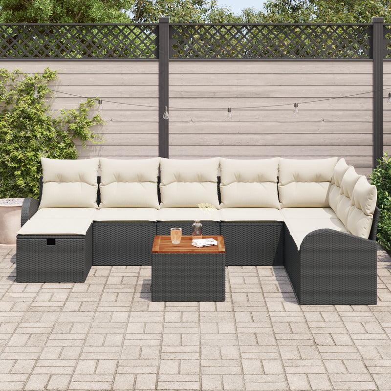 vidaXL 9 db-os Kert Sofa Szett Párnákkal Fekete Poli Rattan