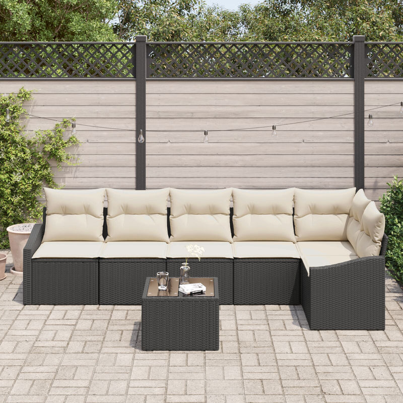 vidaXL Kert Sofa Készlet 7 részes Fekete PE Rattan Kültéri Sofa