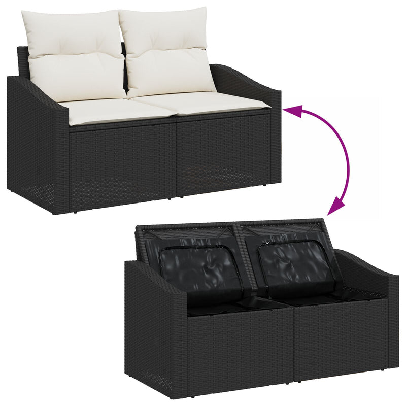 vidaXL Kert kanapé szett 6 részes Fekete Rattan Kültéri kanapé szett