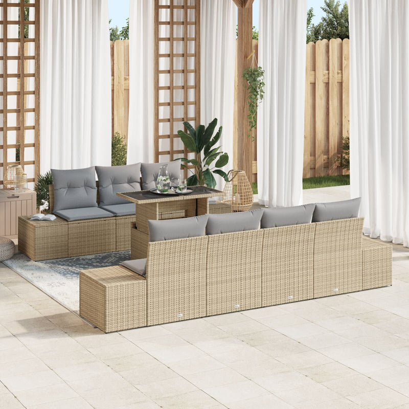 vidaXL Kerti Sofa Szett 8 darabos Bézs Rattan Modern Kültéri Bútor
