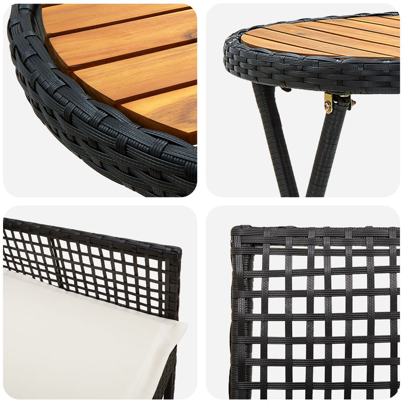 vidaXL 3 részes kert bistró szett párnákkal fekete poly rattan