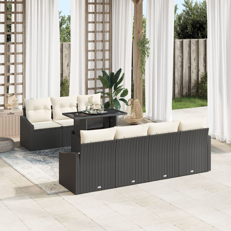 vidaXL Kerti Sofa Szett 8 darab Bézs, Fekete Rattan, Poliészter, Acél