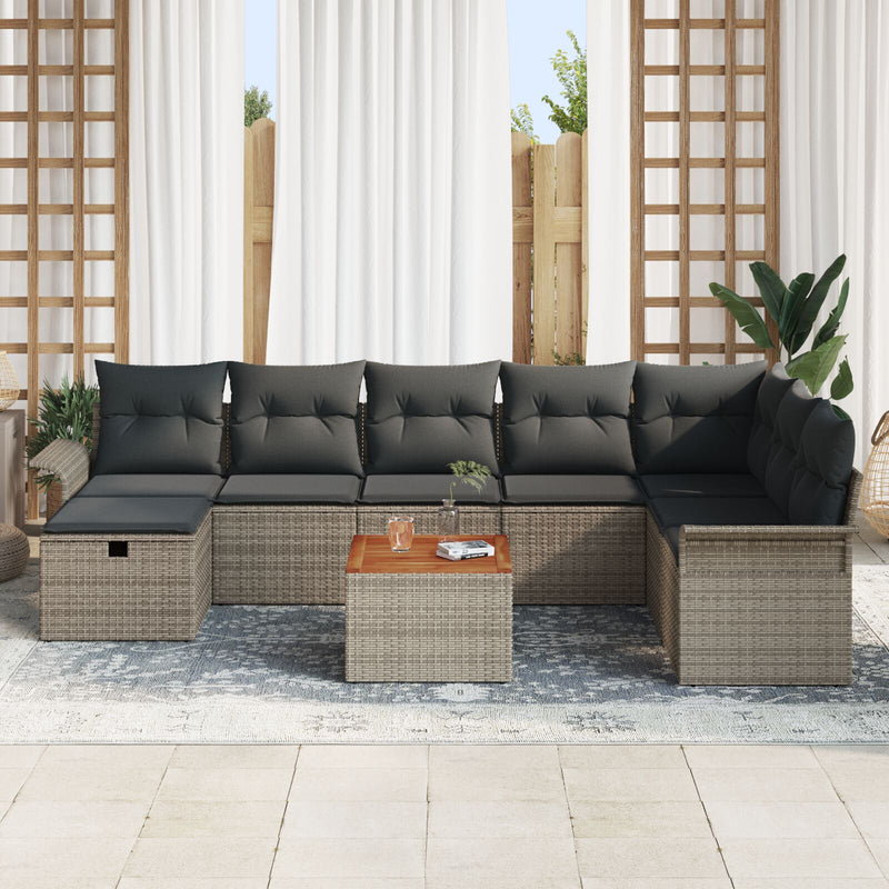 vidaXL 9 Darabos Kerti Sofa Szett Párnákkal Szürke Poli Rattan