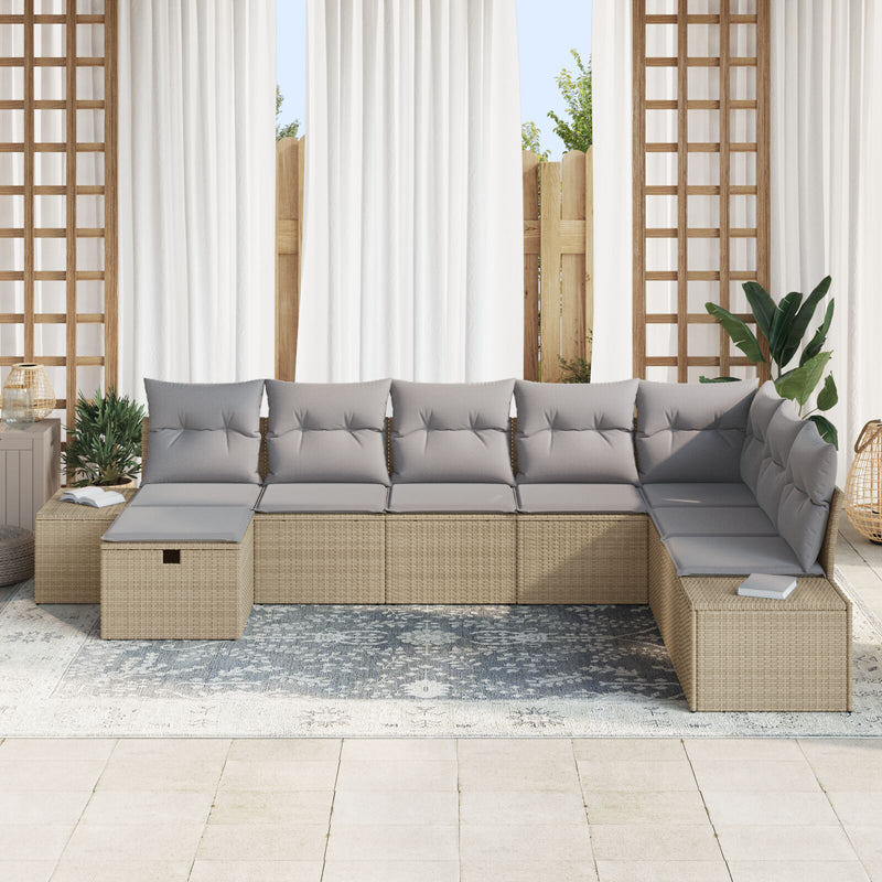 vidaXL 8 Darabos Kerti Sofa Szett Párnákkal Bézs Poli Rattan