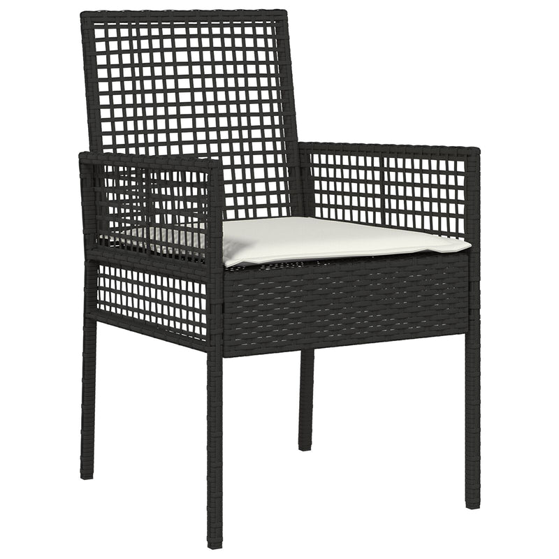 vidaXL 3 részes kert bistró szett párnákkal fekete poly rattan