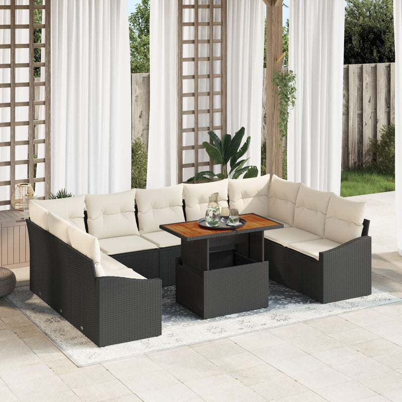 vidaXL 10 Darabos Kert Sofa Készlet Párnákkal Fekete Poli Rattan