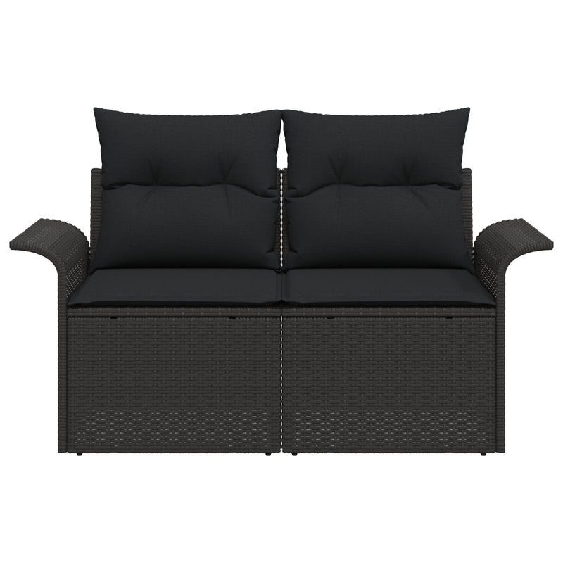 vidaXL 2-üléses Kerti Kanapé Tárolóval & Párnákkal Fekete Poli Rattan