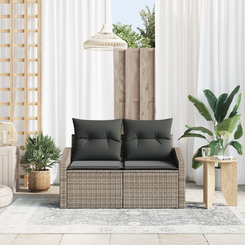 vidaXL 2-fős Kertisofa Tárolóval és Párnákkal Szürke Poly Rattan