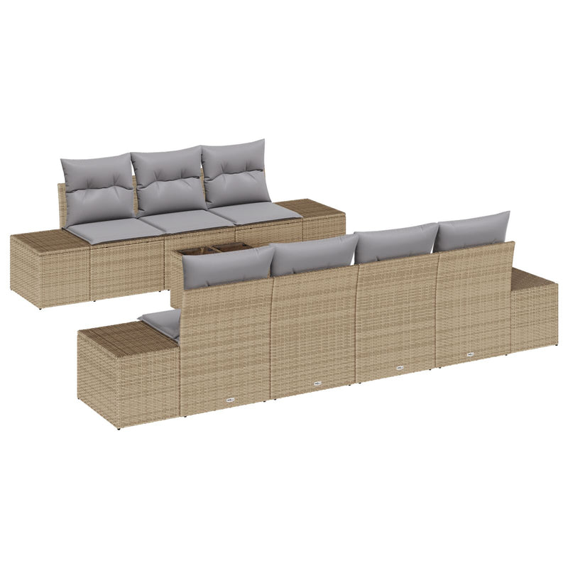 vidaXL 8 Darabos Kert Sofa Szett Párnákkal Bézs Poli Rattan