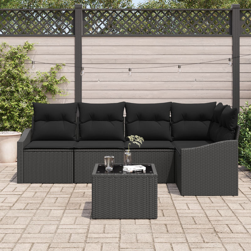 vidaXL Kerti Kanapé Szett 6 db Fekete Rattan, Acél Váz