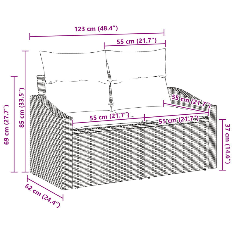 vidaXL 2-fős Kertisofa Tárolóval és Párnákkal Szürke Poly Rattan