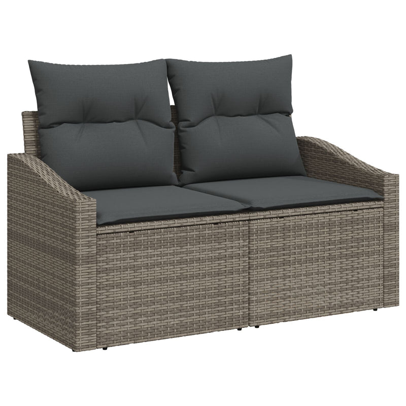 vidaXL 2-fős Kertisofa Tárolóval és Párnákkal Szürke Poly Rattan