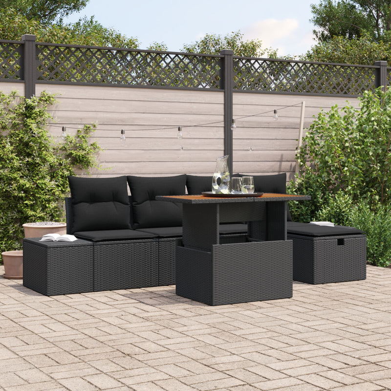 vidaXL 6 darabos Kerti Sofa Szett Párnákkal Fekete Poli Rattan