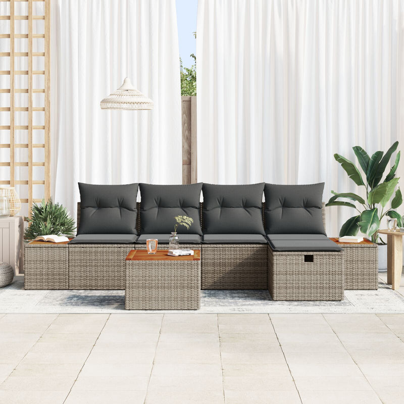 vidaXL 6 db-os kerti kanapé szett párnákkal szürke poly rattan