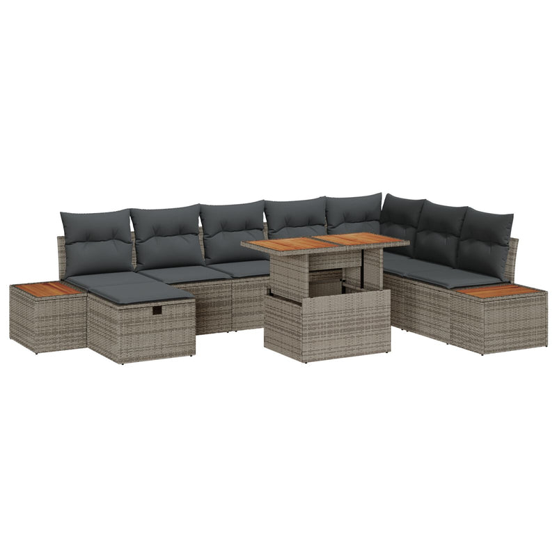 vidaXL 9 Részes Kerti Sofa Szett Párnákkal Szürke Poli Rattan