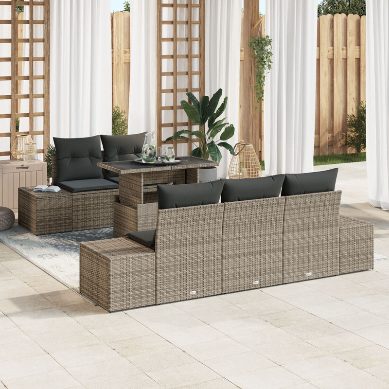 vidaXL Kerti Sofa Szett 6 Darabos Szürke Polirattan, Poliészter