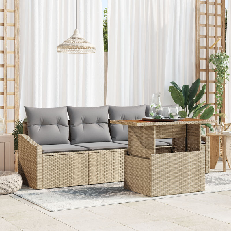 vidaXL Kerti Kanapé Szett  5 darabos Bézs Rattan, Hab, Üveg