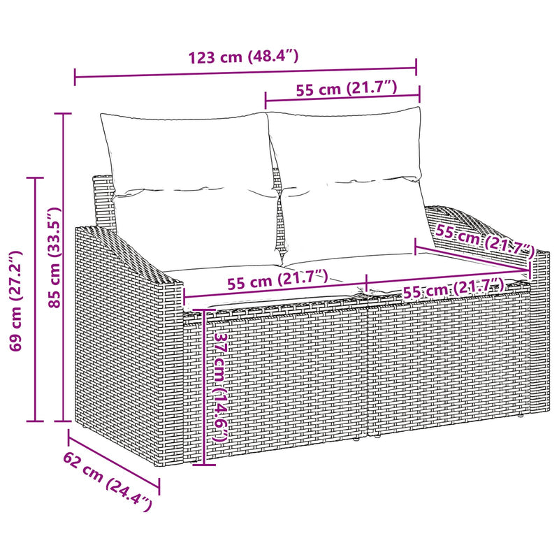 vidaXL 5 darabos Kert Kanapékészlet párnákkal Barna Poly Rattan