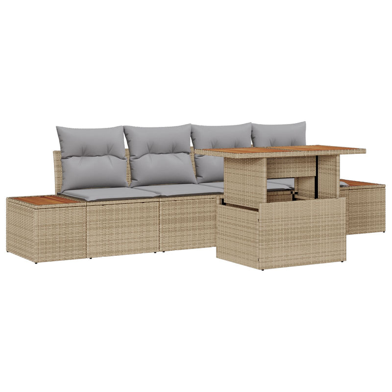 vidaXL Kerti kanapé szett 5 darabos Bézs Rattan Modern Kerti kanapé