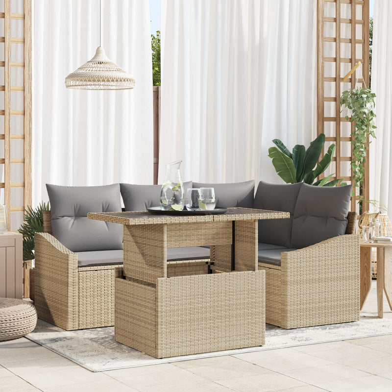 vidaXL Kerti Sofaszett 5 db Bézs, Szürke Rattan, Poliészter