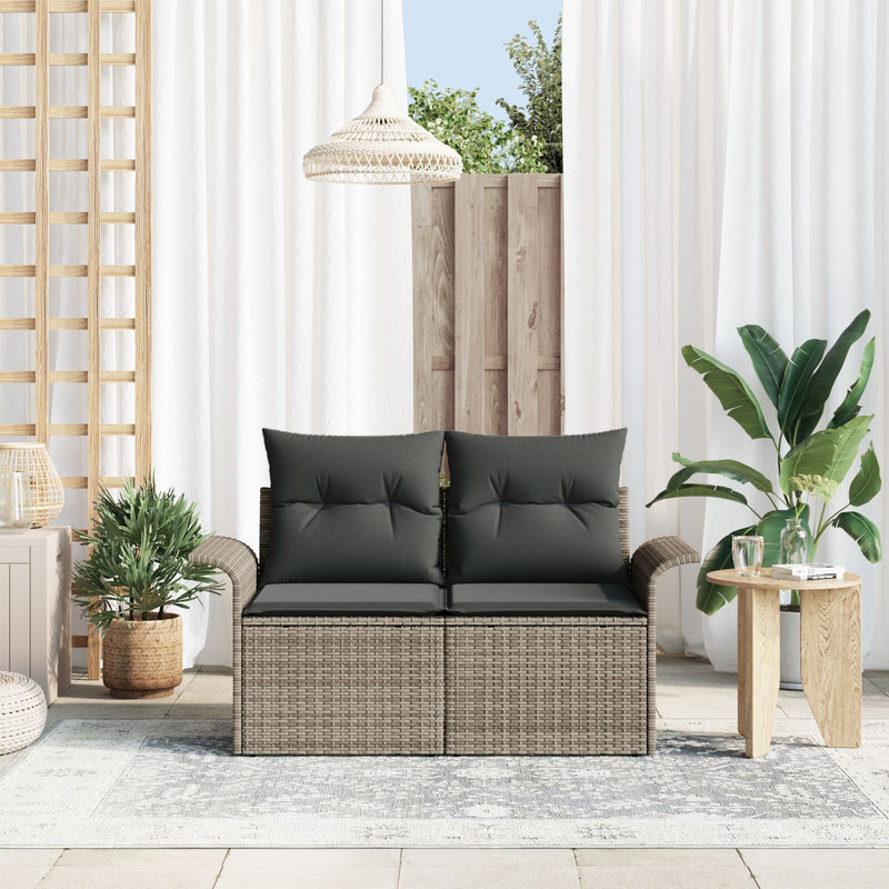 vidaXL 2-Fős Kerti Kanapé Tárolóval és Párnákkal Szürke Poly Rattan