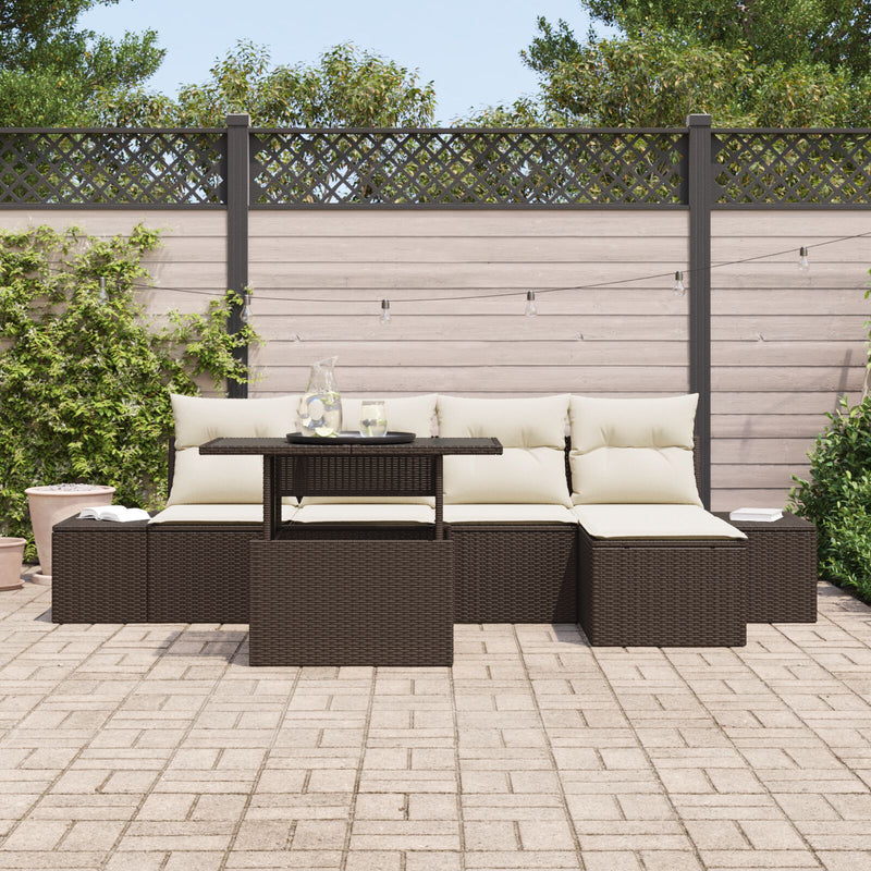 vidaXL Kerti Kanapé Szett 6 darabos Barna Rattan Négyszögletes Modern