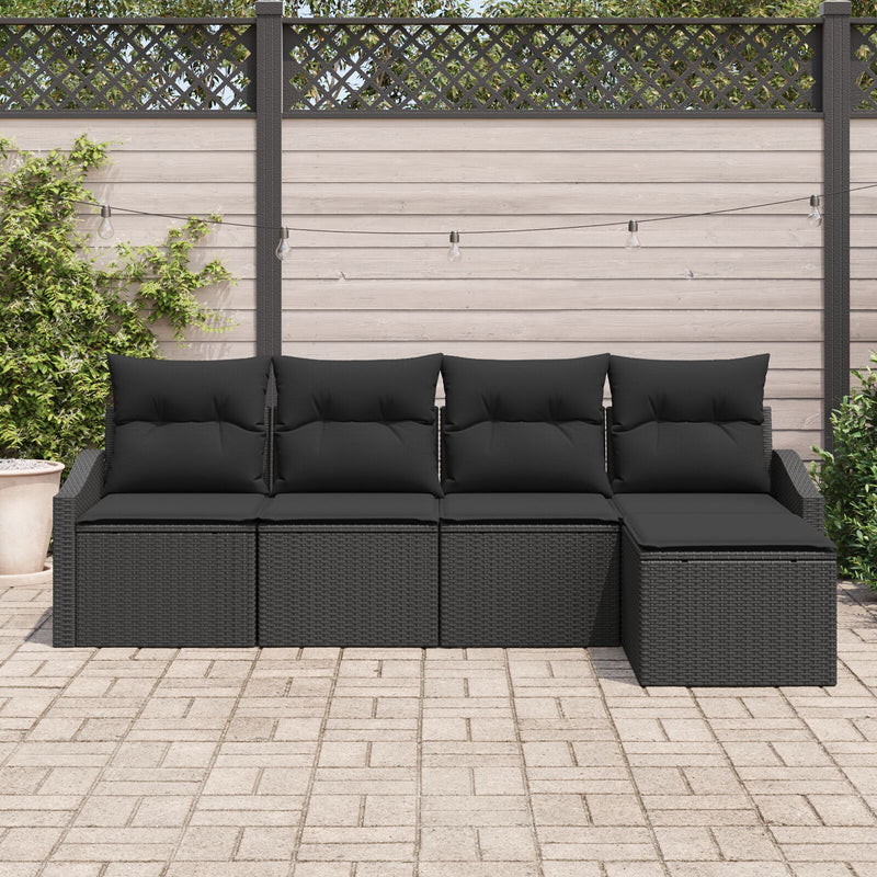 vidaXL Kert Kanapé Szett 5 részes Fekete Rattan, poliészter párnák