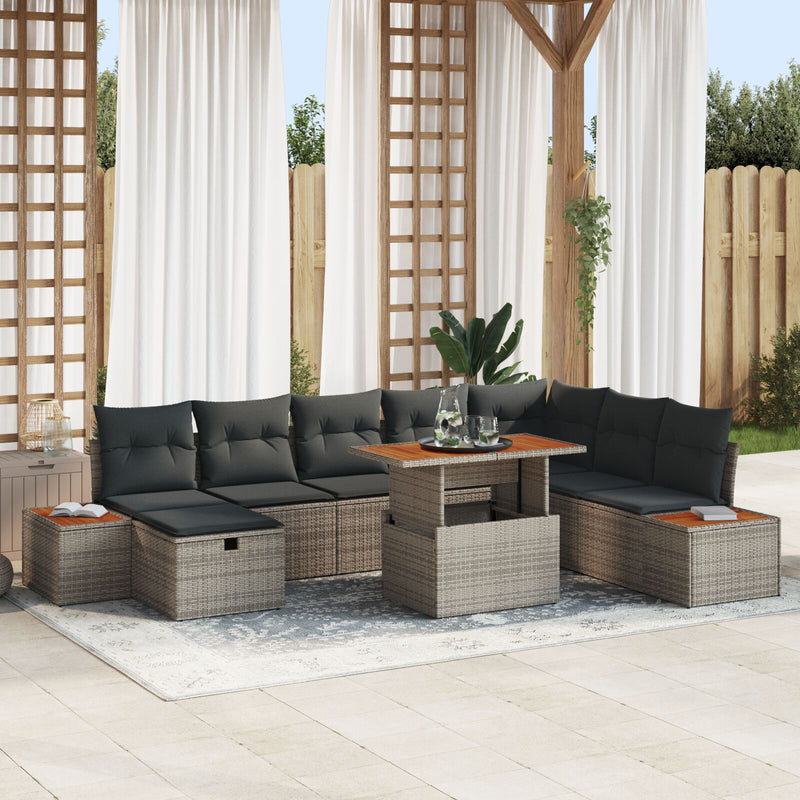 vidaXL 9 Részes Kerti Sofa Szett Párnákkal Szürke Poli Rattan