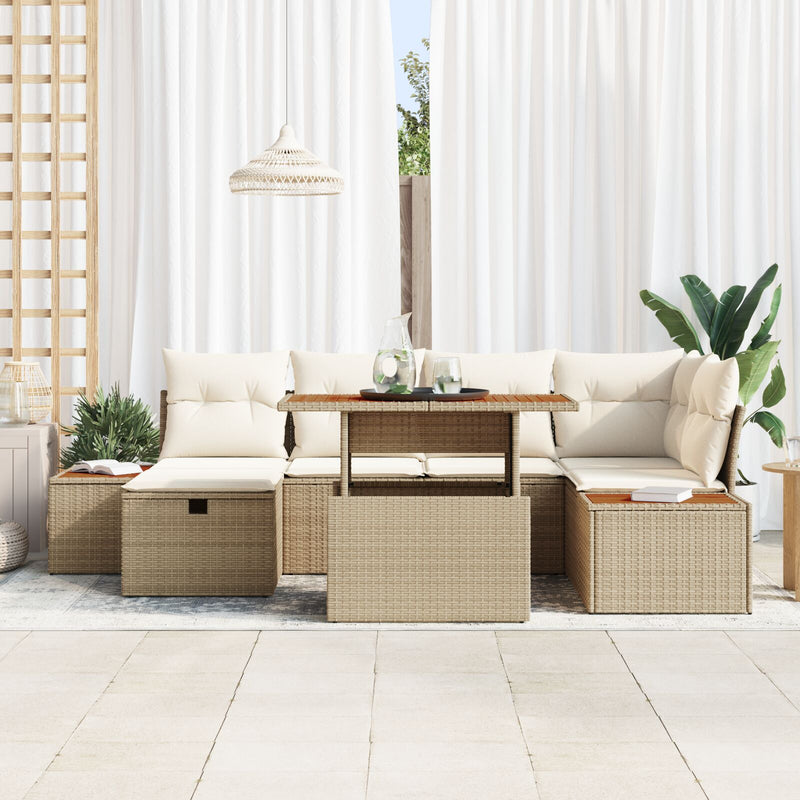 vidaXL 7 Darabos Kert Sofa Szett Párnákkal Bézs Poli Rattan