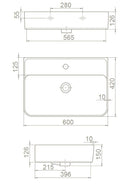 CeraStyle HERA - PULTRA ültethető - Top Counter - porcelán mosdó - 60 x 42 cm