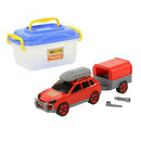 Összeszerelhető autó utánfutóval, dobozban