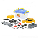 Összeszerelhető autó utánfutóval, dobozban