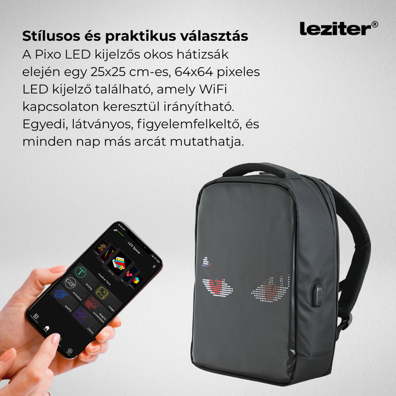 Pixo ledes okos hátizsák fekete
