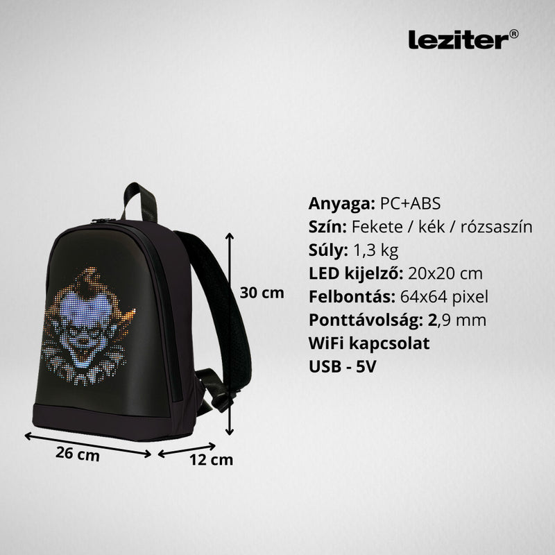 Pixen ledes okos hátizsák fekete