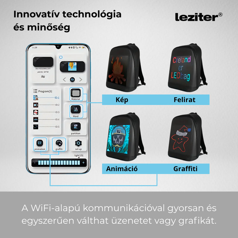Pixen ledes okos hátizsák fekete