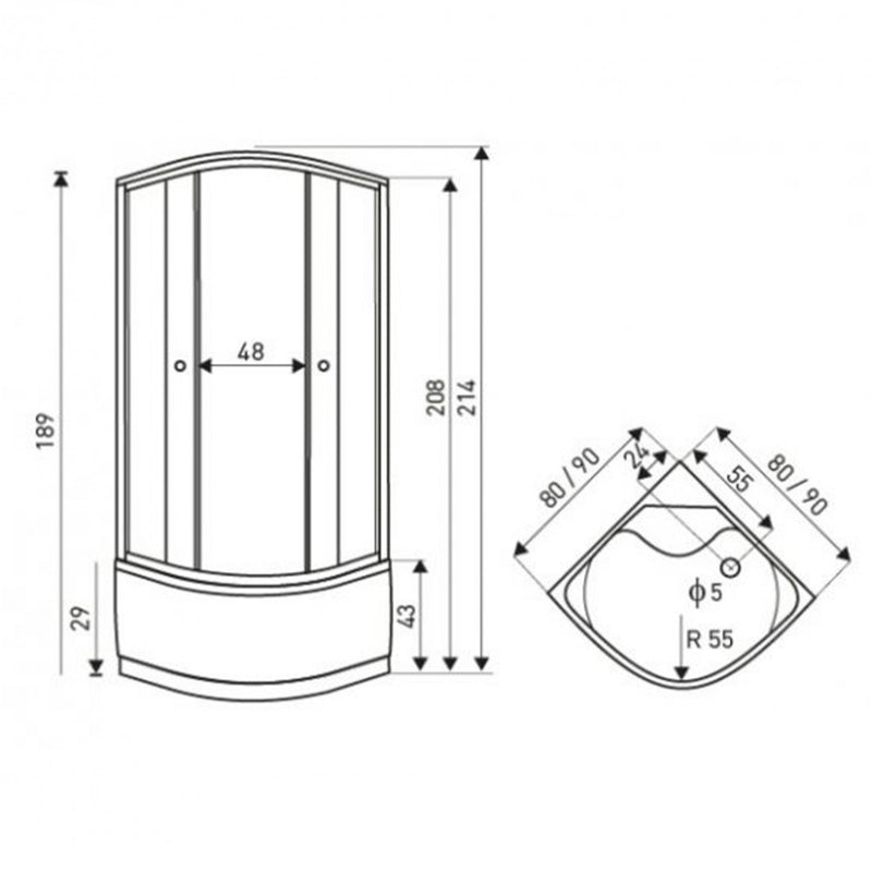 PAULINA80 Paulina 80 íves mélytálcás hidromasszázs zuhanykabin 80x80x214 cm