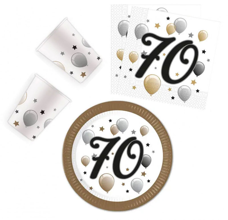 Happy Birthday 70 Milestone party szett 36 db-os 23 cm-es tányérral, J-PNN00030