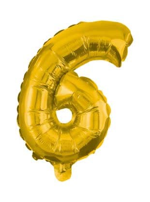 Gold, Arany mini 6-os szám fólia lufi 35 cm, J-PNN89647