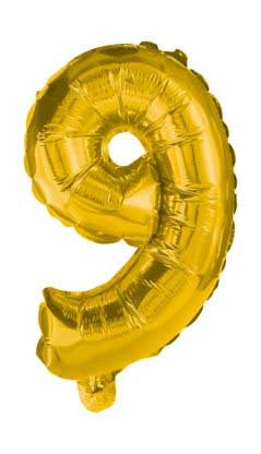 Gold, Arany mini 9-es szám fólia lufi 35 cm, J-PNN89650