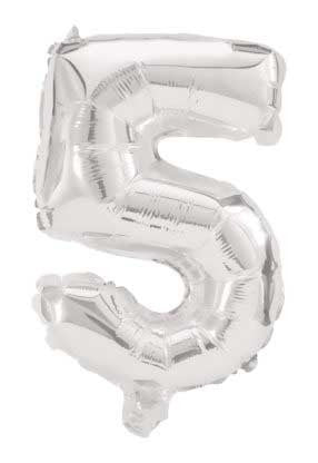 Óriás 5-ös Silver szám Fólia lufi 85 cm, J-PNN91199
