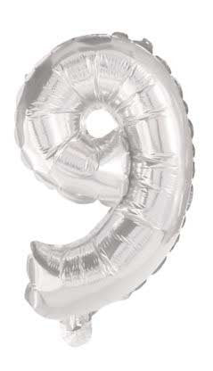 Óriás 9-es szám Silver Fólia lufi 85 cm, J-PNN91203