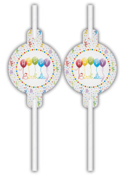 Happy Birthday Streamers papír szívószál 4 db-os szett, J-PNN91837