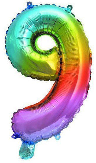 Multicolour Metallic mini 9-es szám fólia lufi 36 cm, J-PNN92732